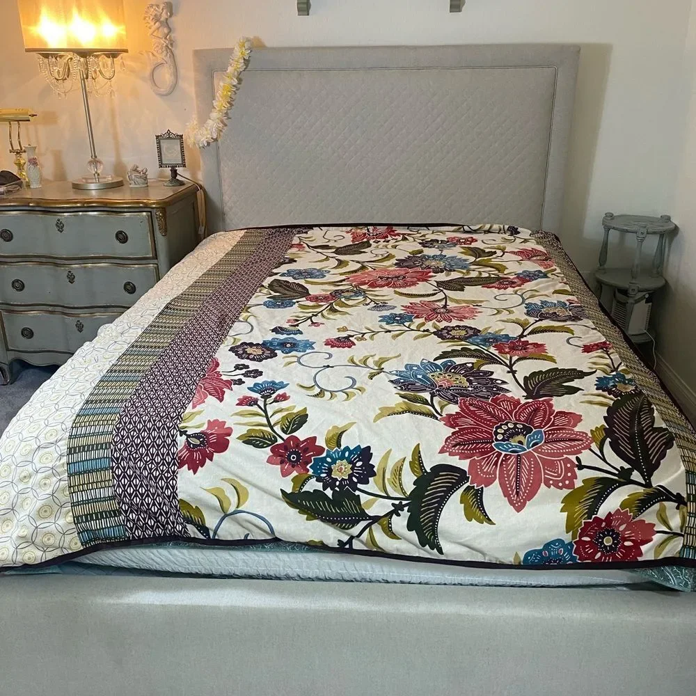 Angelica Floral Duvet Cover in Cream, Red, Blue & Green Twin
